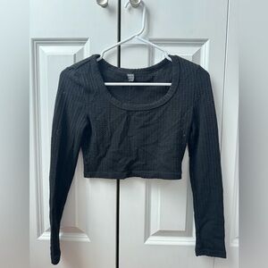 SHEIN Black Textured Long Sleeve Crop Top